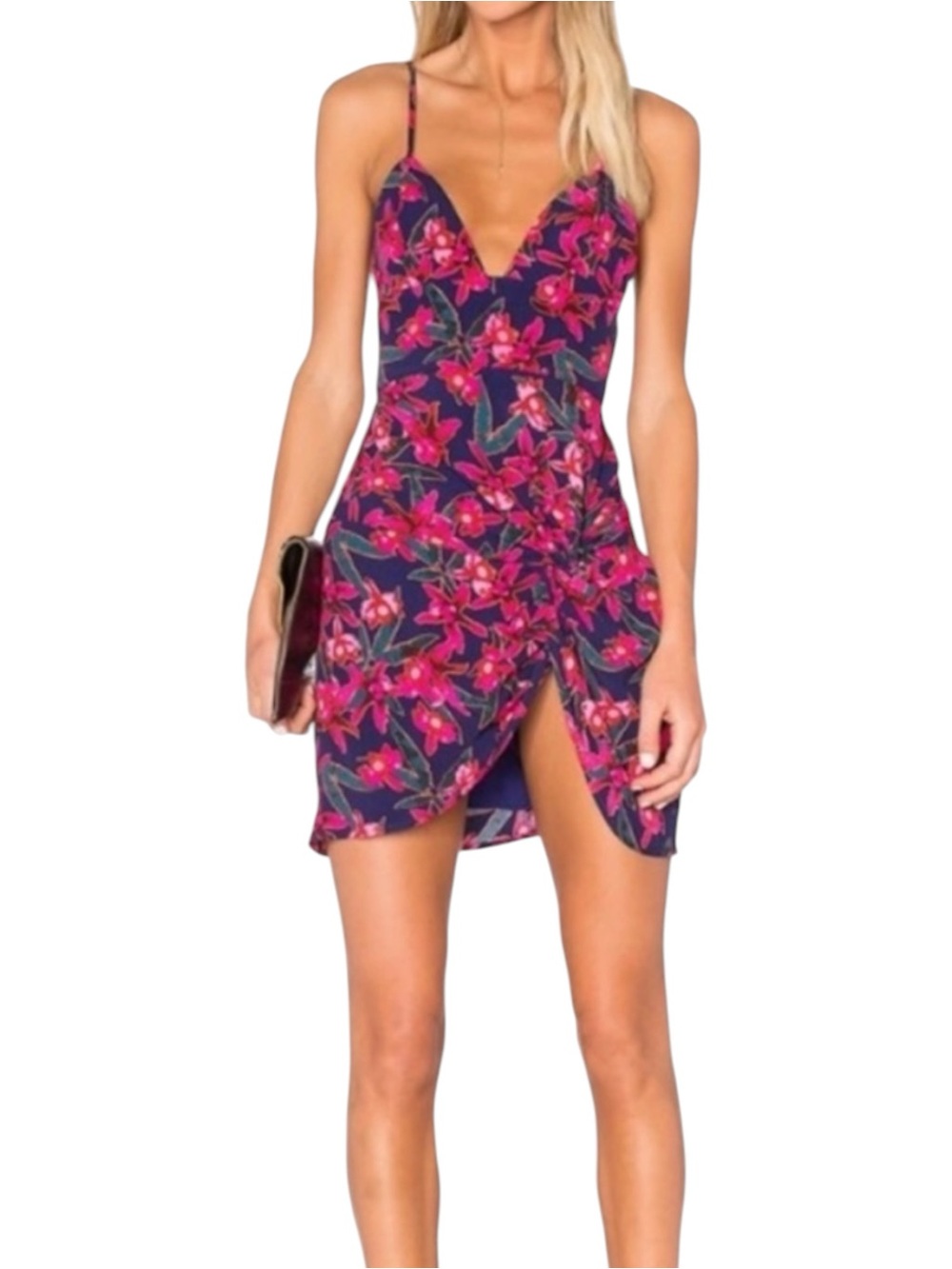 NBD Navy Mini Dress with Pink‎ Floral Print